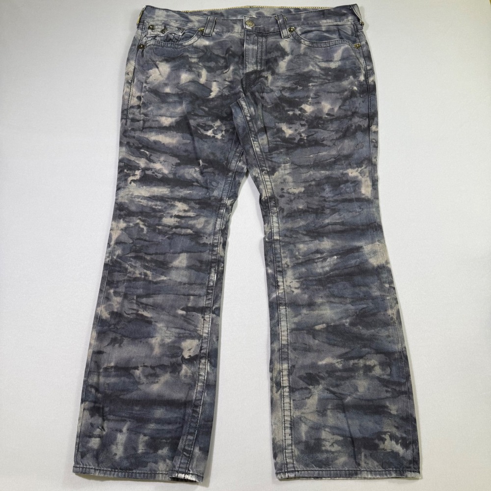 True Religion Ricky Big T Jeans Mens 44x33 Grey Cloud Wash Straight Flap Pockets